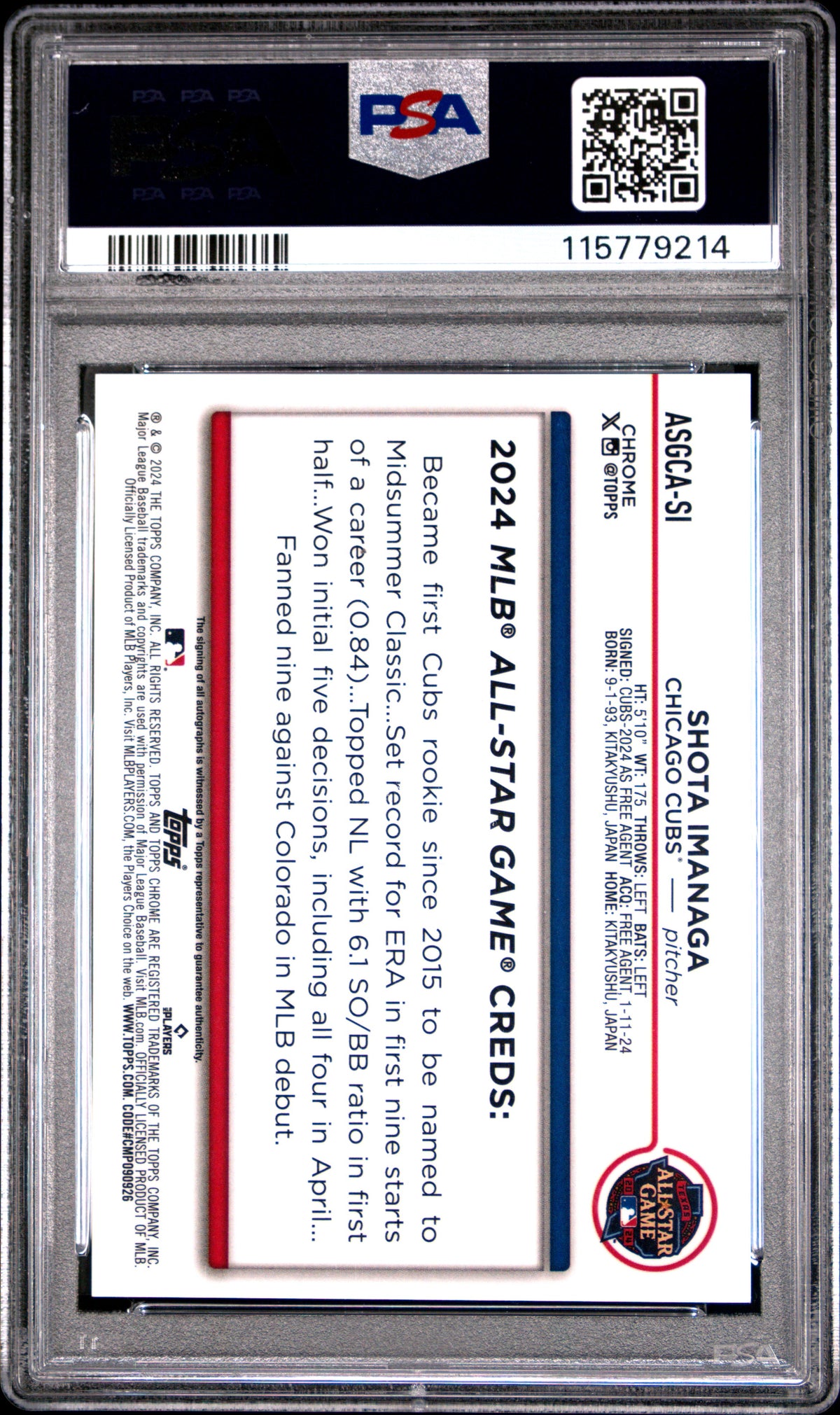 2024 Topps Chrome Update 2024 All-Star Game Autographs Shota Imanaga - Red Ref #SI PSA 8