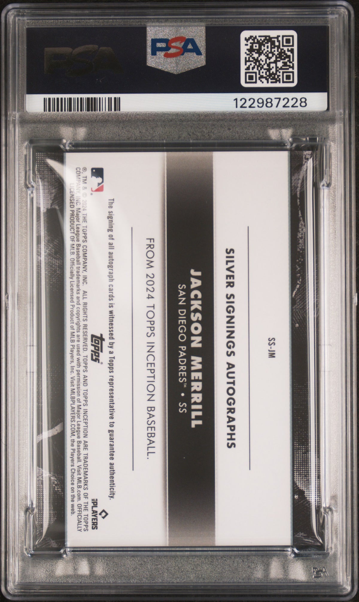2024 Topps Inception Silver Signings Jackson Merrill #SSJM PSA 10