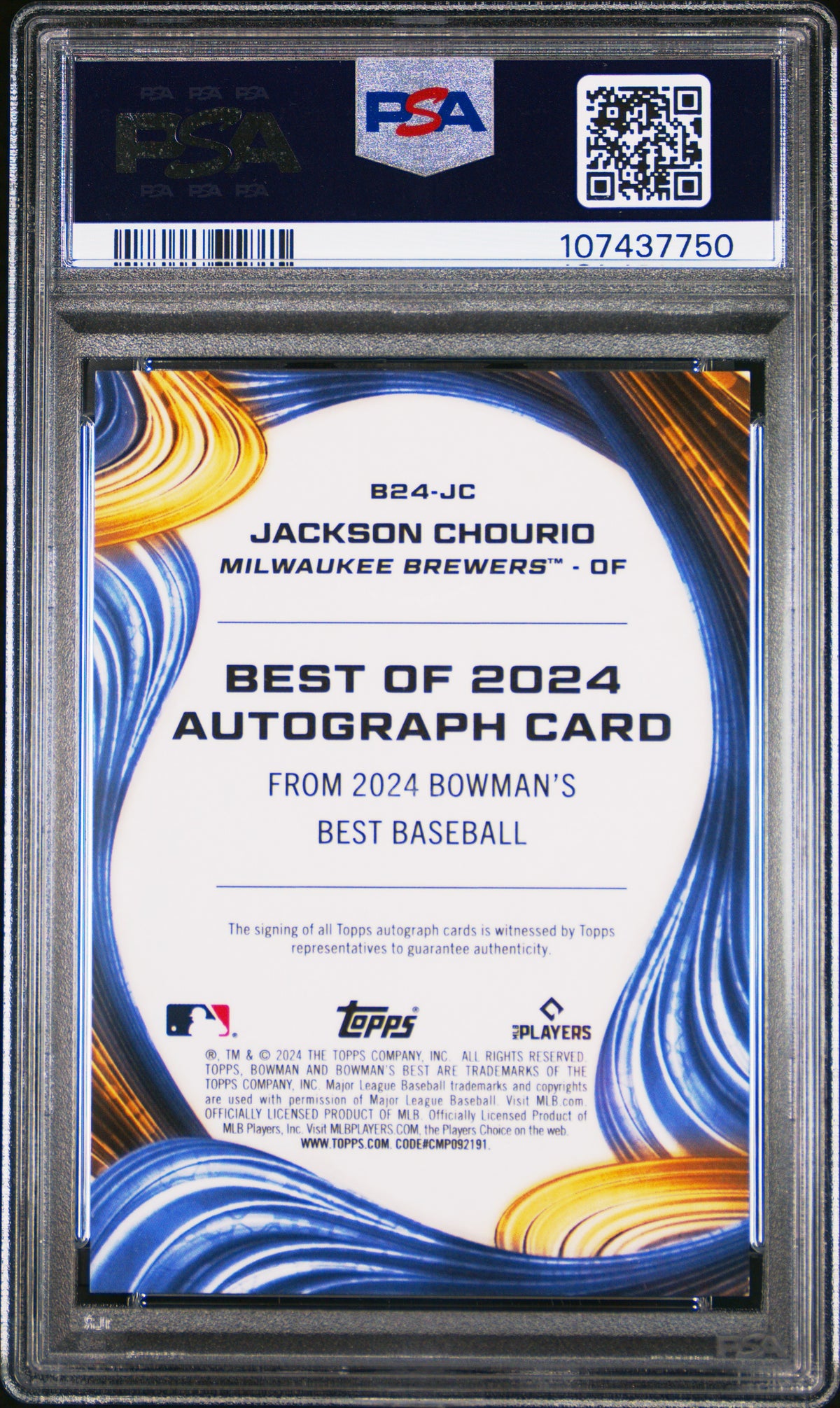 2024 Bowman's Best Best of 2024 Autographs Jackson Chourio - Green Ref #B24JC PSA 9