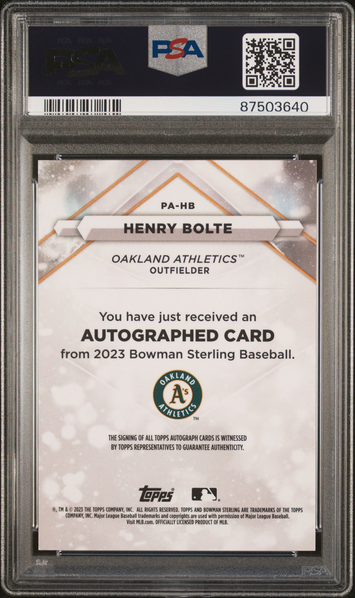 2023 Bowman Sterling Henry Bolte Prospect Autographs Wave Refractor /125 PSA 10