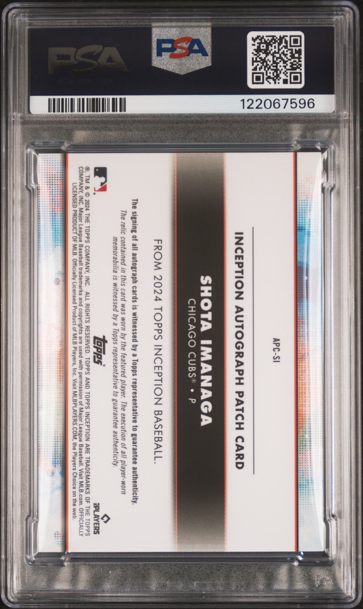 2024 Topps Inception Autograph Patch Shota Imanaga - Red #APCSI PSA 10