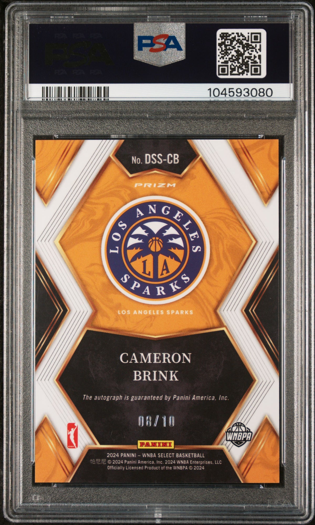 2024 Panini Select Wnba Draft Selections Signatures Cameron Brink - Gold Prizm #DSSCB PSA 10