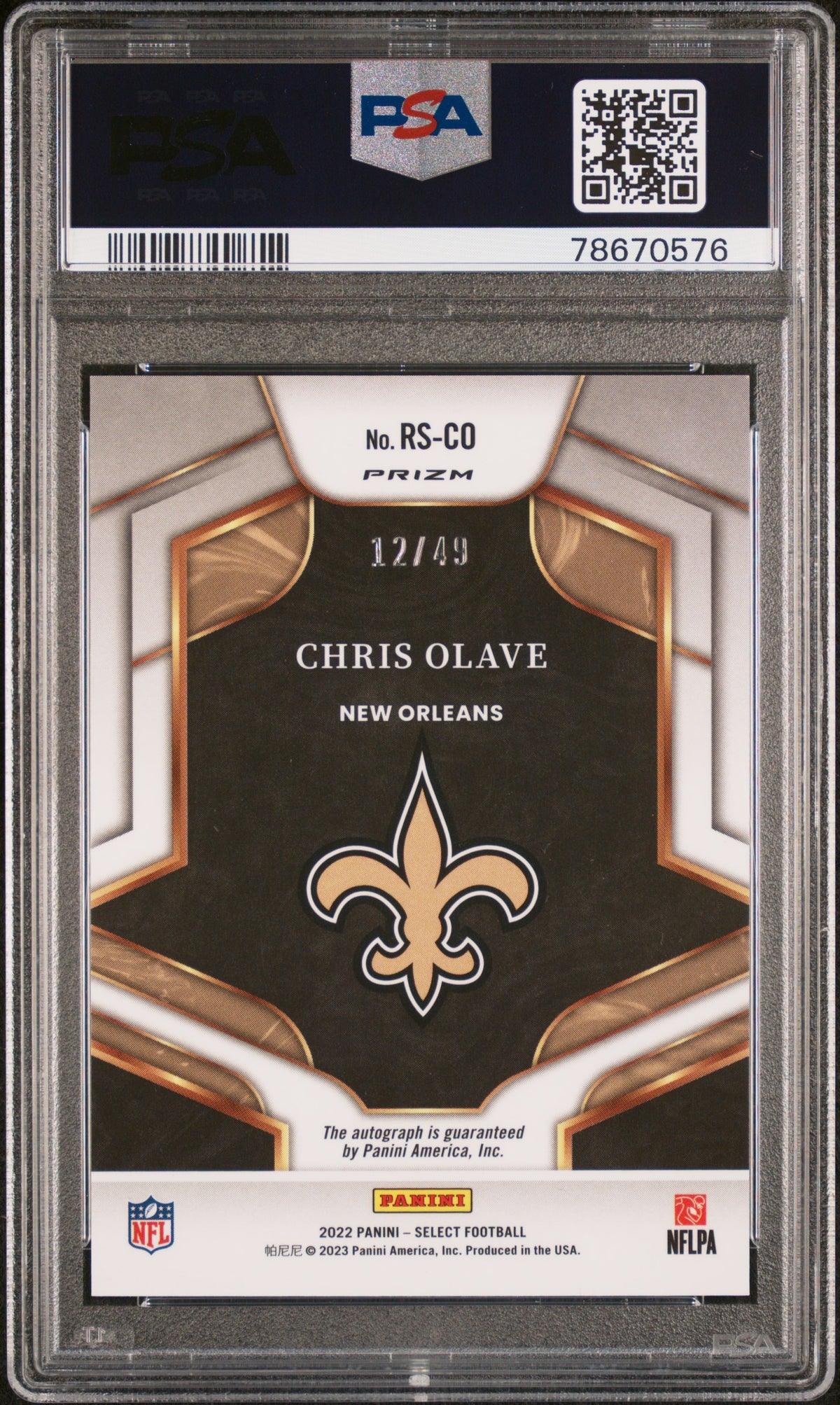 2022 Panini Select Rookie Signatures Chris Olave - Light Blue Pzm #RSCO PSA 9