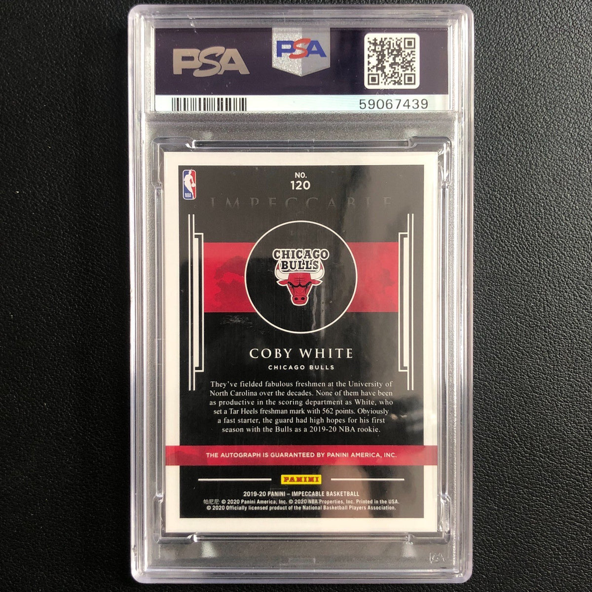 2019 Panini Impeccable Coby White Autograph #120 PSA 10