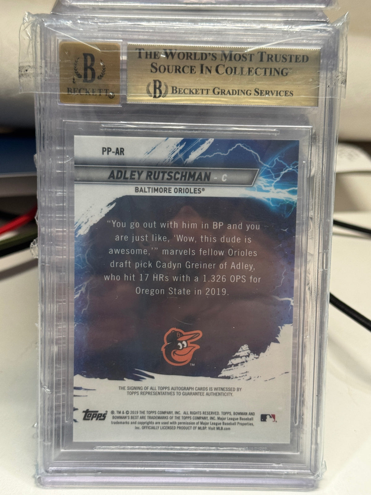 2019 Bowman's Best Power Producers Autographs Adley Rutschman /99 #PPAR BGS 9.5 Auto 10