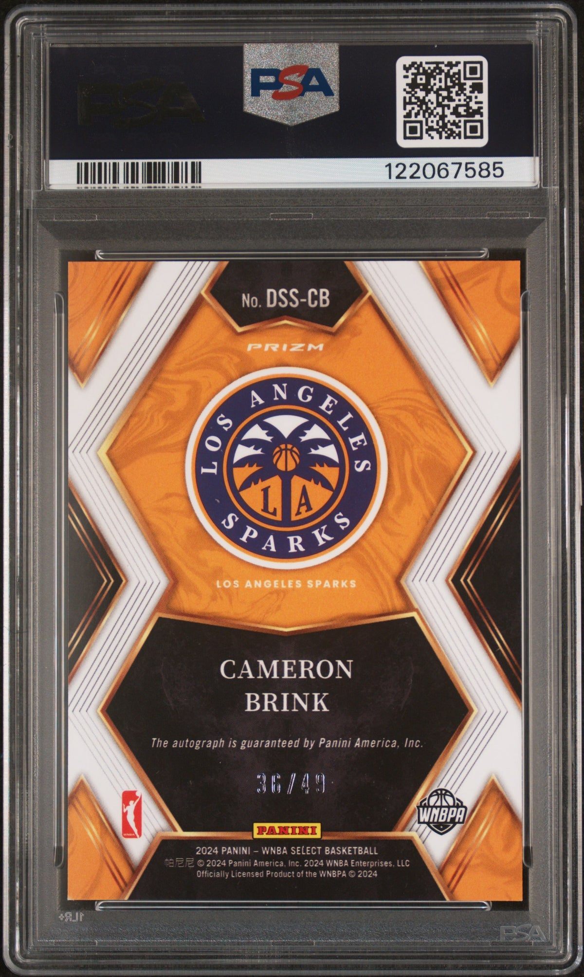2024 Panini Select Wnba Draft Selections Signatures Cameron Brink - Blue Prizm #DSSCB PSA 9
