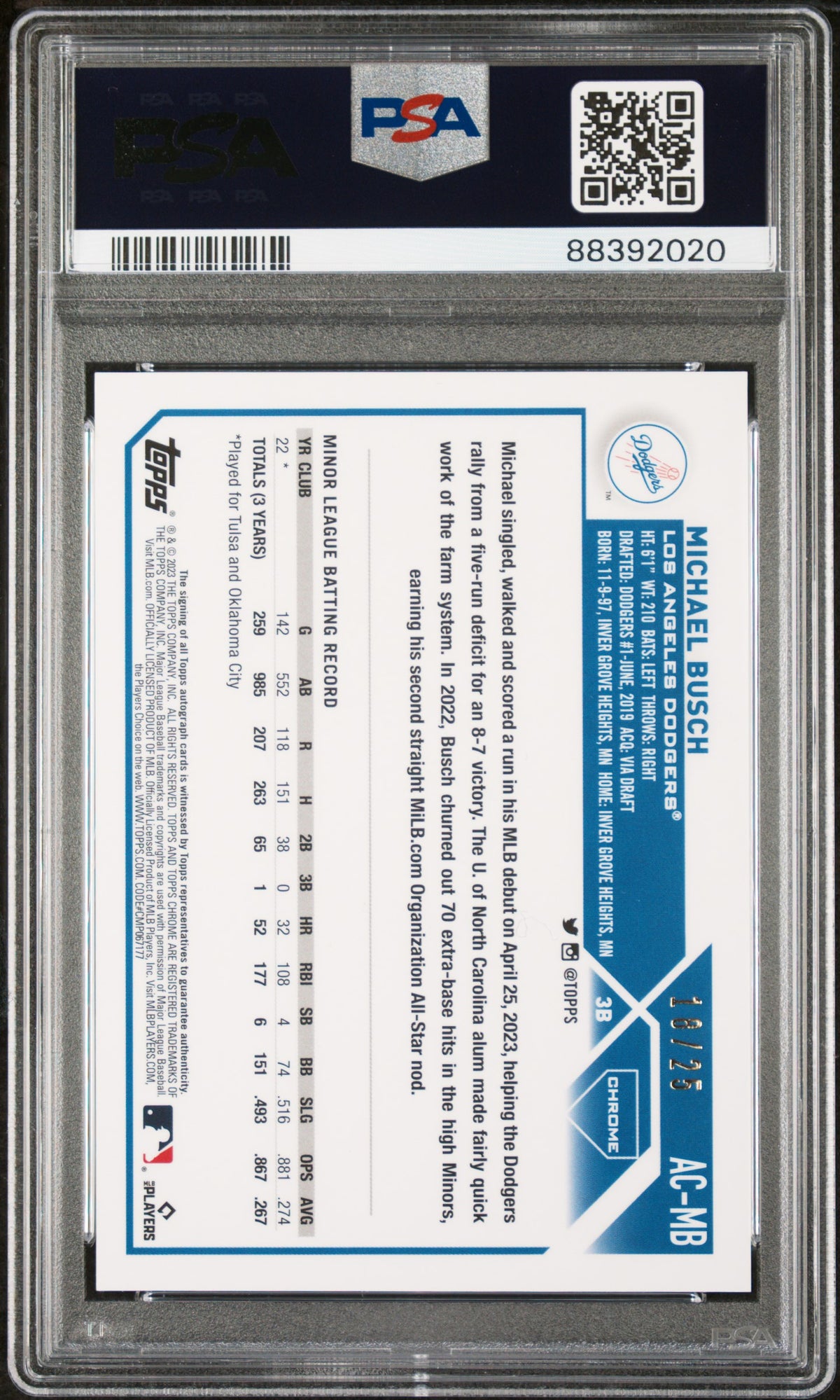 2023 Topps Chrome Update Autograph Michael Busch Orange Wave Ref #ACMB PSA 9