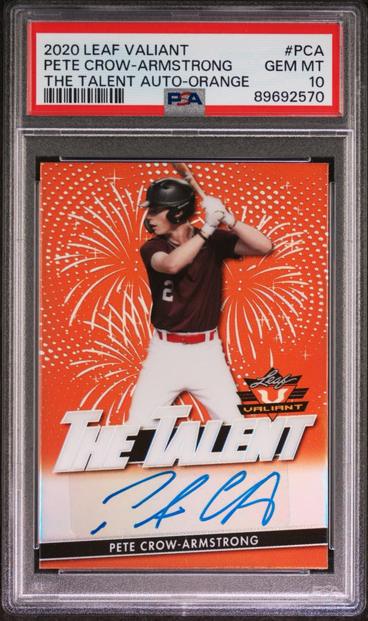 2020 Leaf Valiant the Talent Autographs Pete Crow-Armstrong Orange #PCA PSA 10