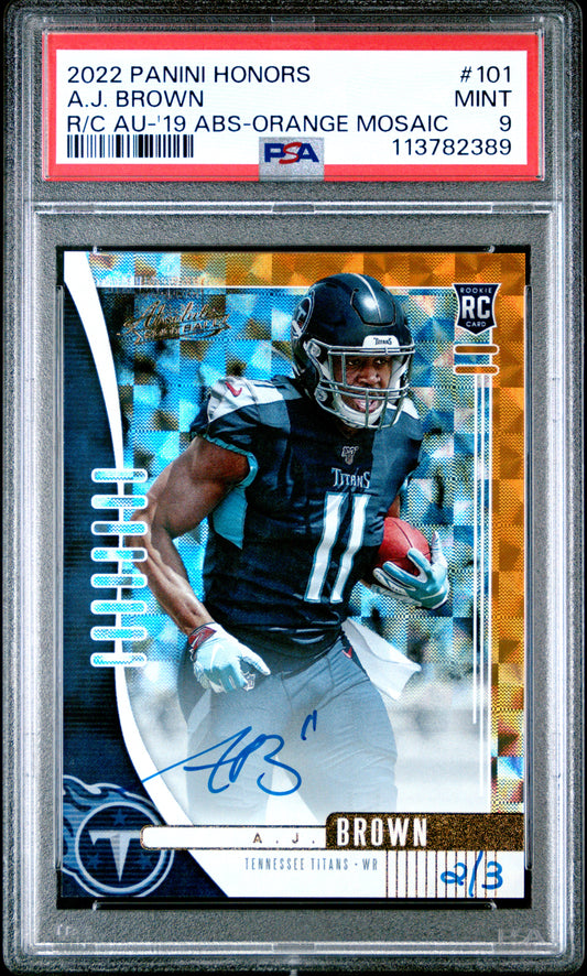 2022 Panini Honors Recollection Collection Autographs A.J. Brown - '19 Abs-Orange Mosaic #101 PSA 9