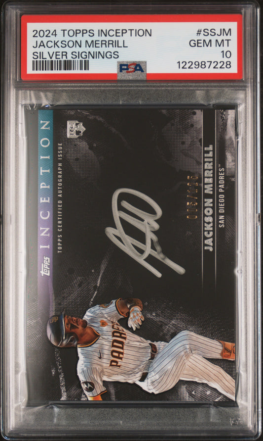 2024 Topps Inception Silver Signings Jackson Merrill #SSJM PSA 10