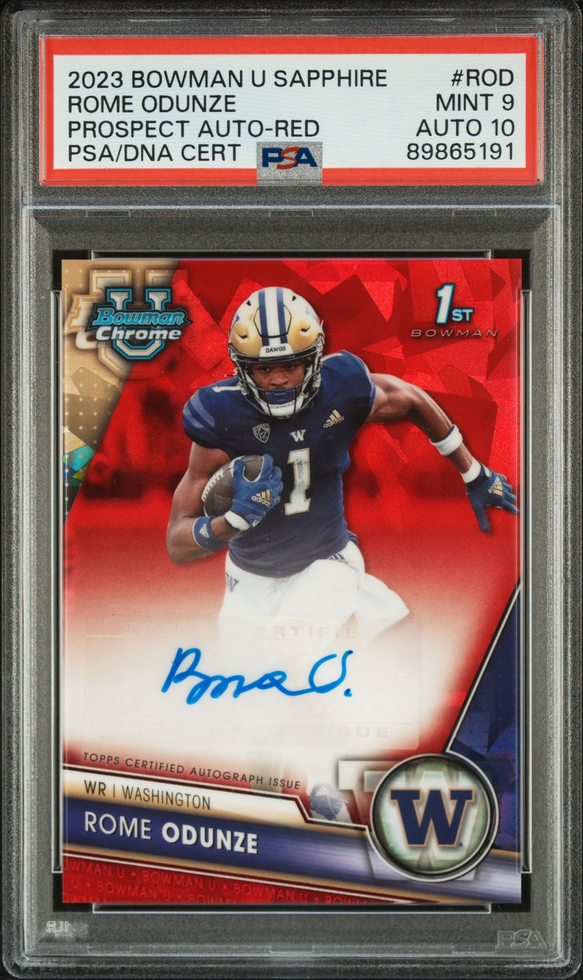 2023 Bowman University Chrome Sapphire Prospect Autograph Rome Odunze - Red #ROD PSA 9/Auto 10