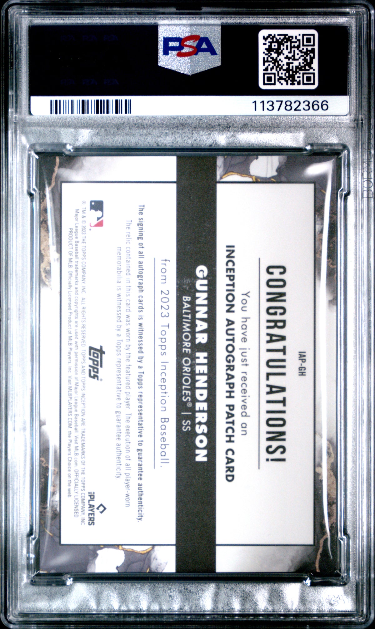 2023 Topps Inception Inception Autograph Patch Gunnar Henderson - Magenta #IAPGH PSA 9