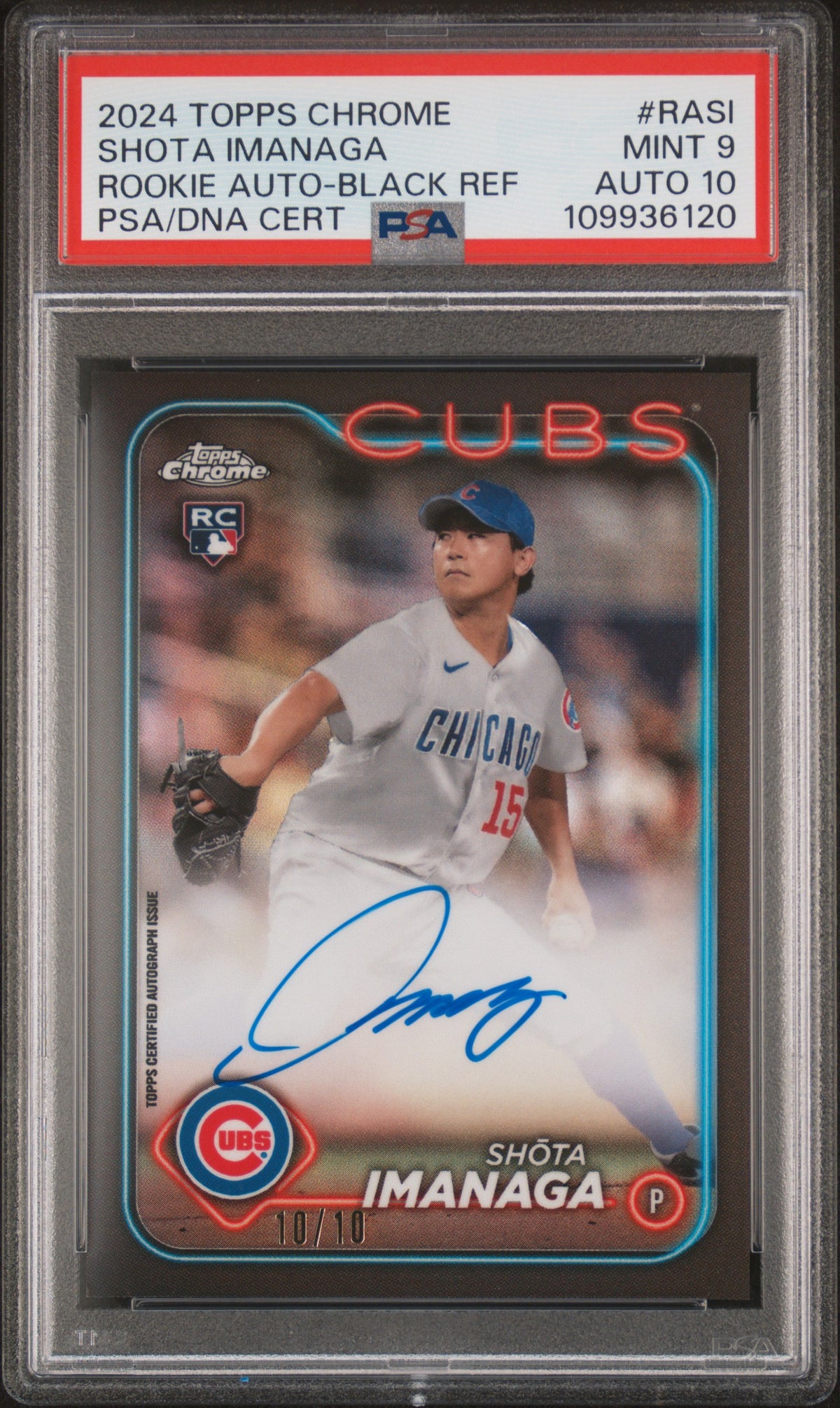 2024 Topps Chrome Rookie Autographs Shota Imanaga - Black Ref #RASI PSA 9/Auto 10