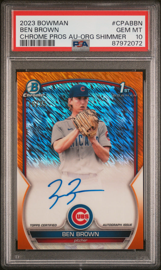 2023 Bowman Chrome Prospect Autographs Ben Brown Orange Shimmer #CPABBN PSA 10