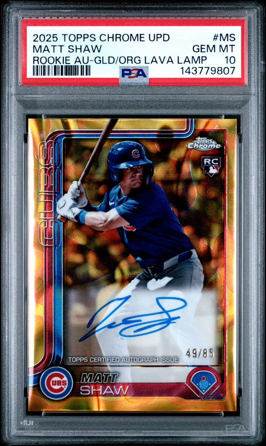 2025 Topps Chrome Update Rookie Autographs Matt Shaw - Gld/Org Lava Lamp #MS PSA 10