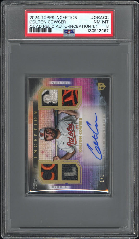 2024 Topps Inception Quad Relic Autographs Colton Cowser - Inception 1/1 #QRACC PSA 8