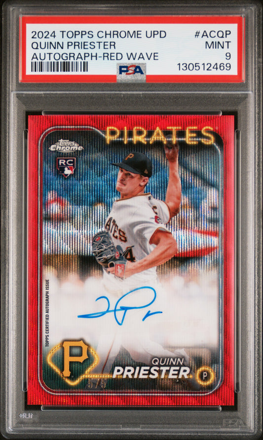 2024 Topps Chrome Update Chrome Baseball Update Series Autographs Quinn Priester - Red Wave #ACQP PSA 9