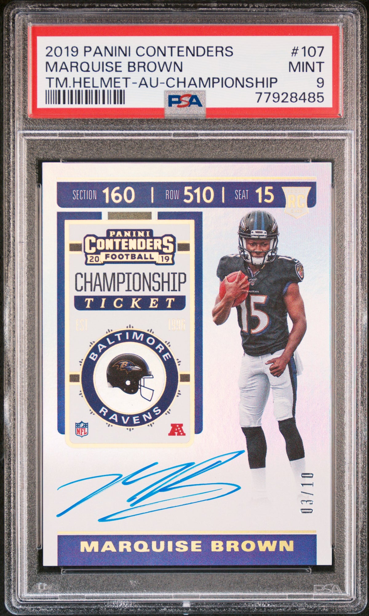 2019 Panini Contenders Marquise Brown Variation-Autograph-Championship #107 PSA 9