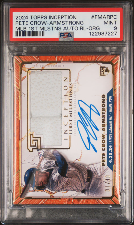 2024 Topps Inception Mlb First Milestones Autograph Relics Pete Crow-Armstrong Orange #FMARPC PSA 9