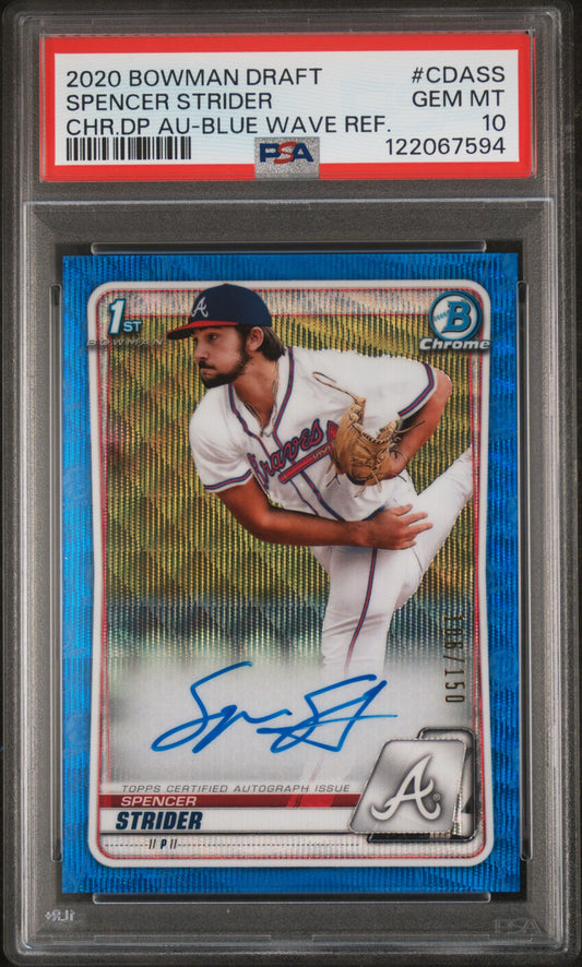 2020 Bowman Draft Chrome Draft Picks Autographs Spencer Strider Blue Wave Ref. #CDASS PSA 10