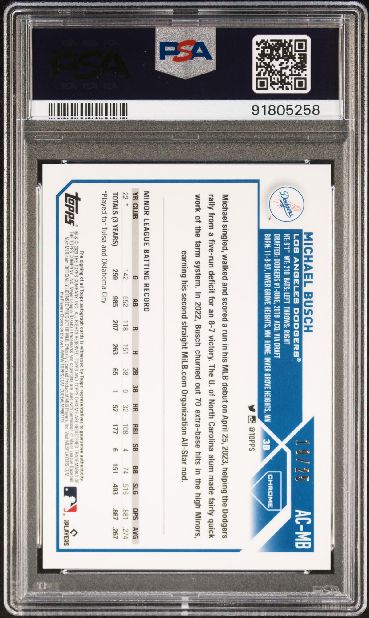 2023 Topps Chrome Update Autograph Michael Busch Orange Wave Ref #ACMB PSA 10
