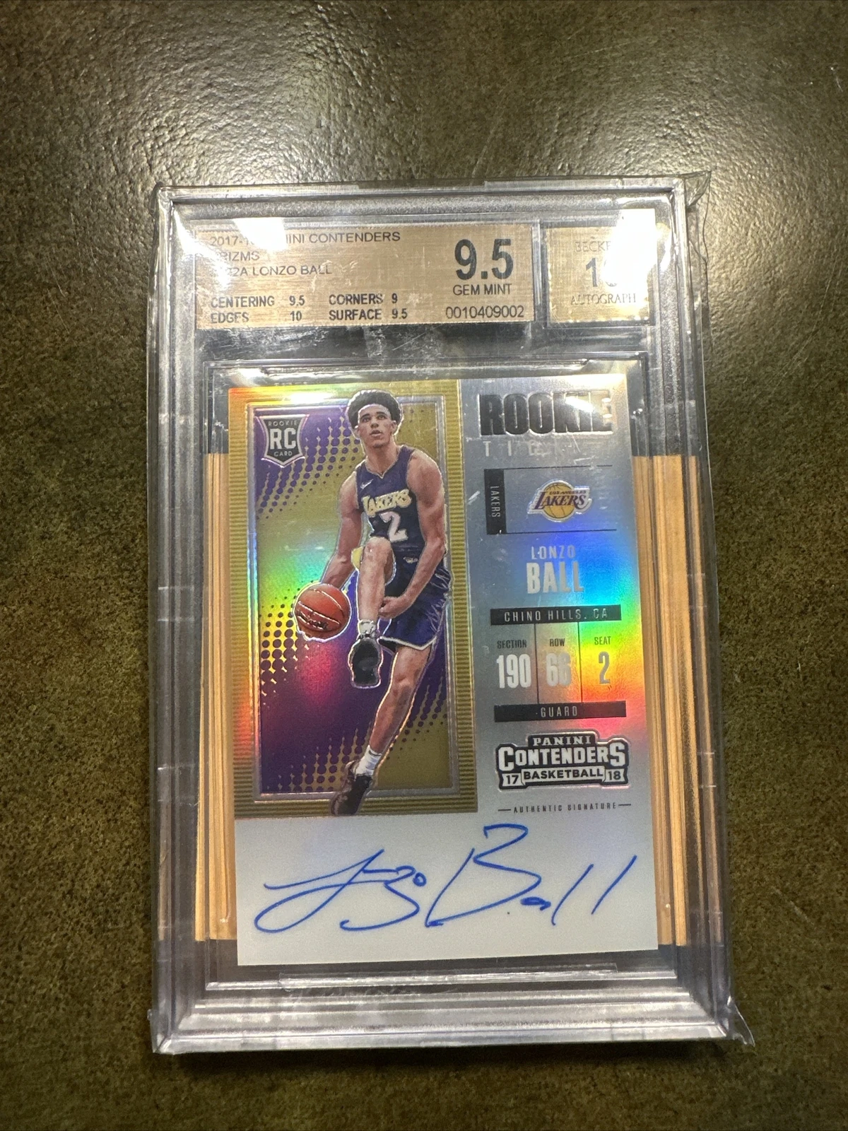 2017 Panini Contenders Prizms Lonzo Ball AU #102A BGS 9.5