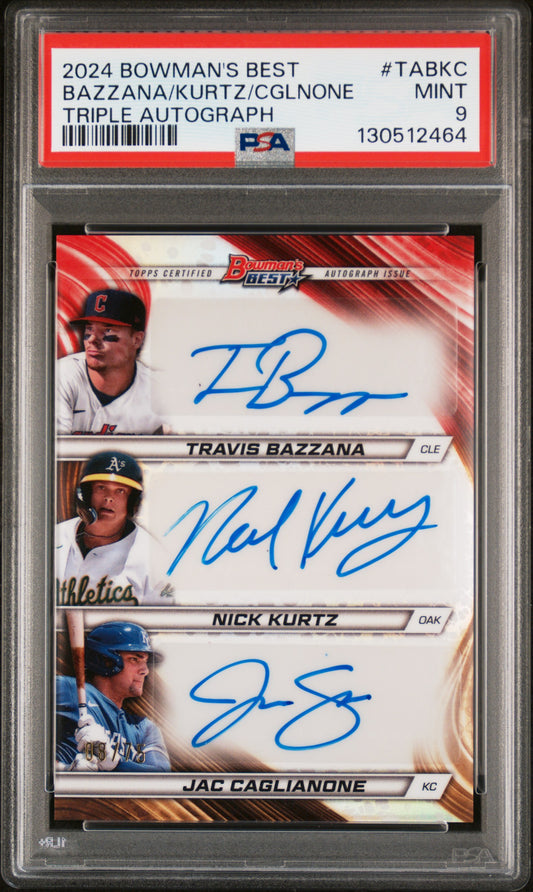 2024 Bowman's Best Triple Autographs Bazzana/Kurtz/Cglnone #TABKC PSA 9