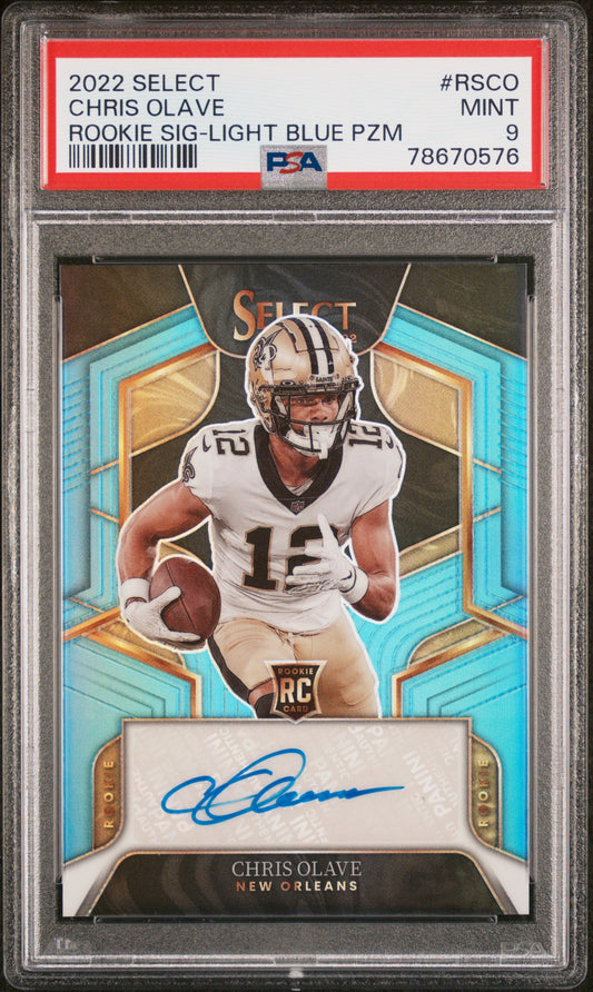 2022 Panini Select Rookie Signatures Chris Olave - Light Blue Pzm #RSCO PSA 9