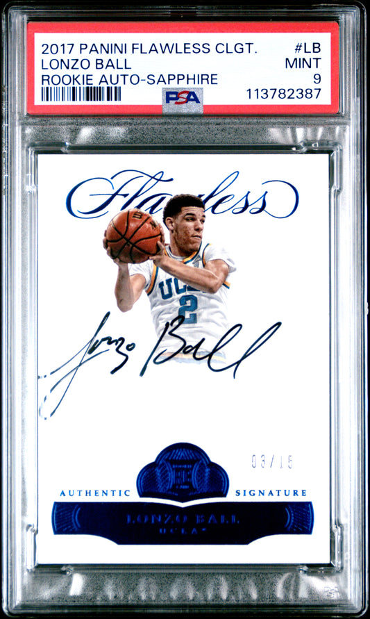 2017 Panini Flawless Collegiate Rookie Autograph Lonzo Ball - Sapphire #LB PSA 9