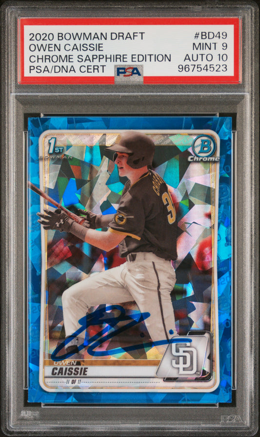 2020 Bowman Draft Chrome Sapphire Edition Owen Caissie #BD49 PSA 9/Auto 10