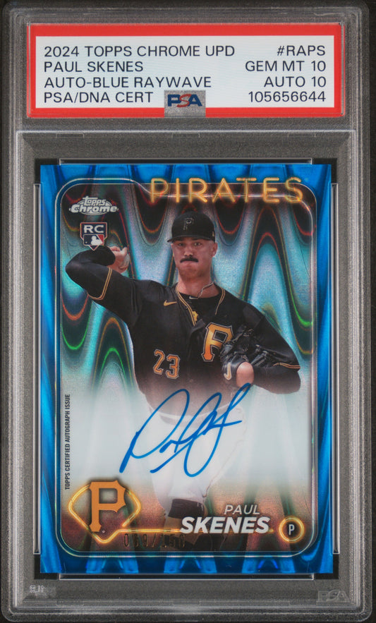2024 Topps Chrome Update Series Autographs Paul Skenes Blue Raywave #RAPS PSA 10 Auto 10