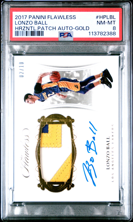 2017 Panini Flawless Horizontal Patch Autographs Lonzo Ball - Gold #HPLBL PSA 8