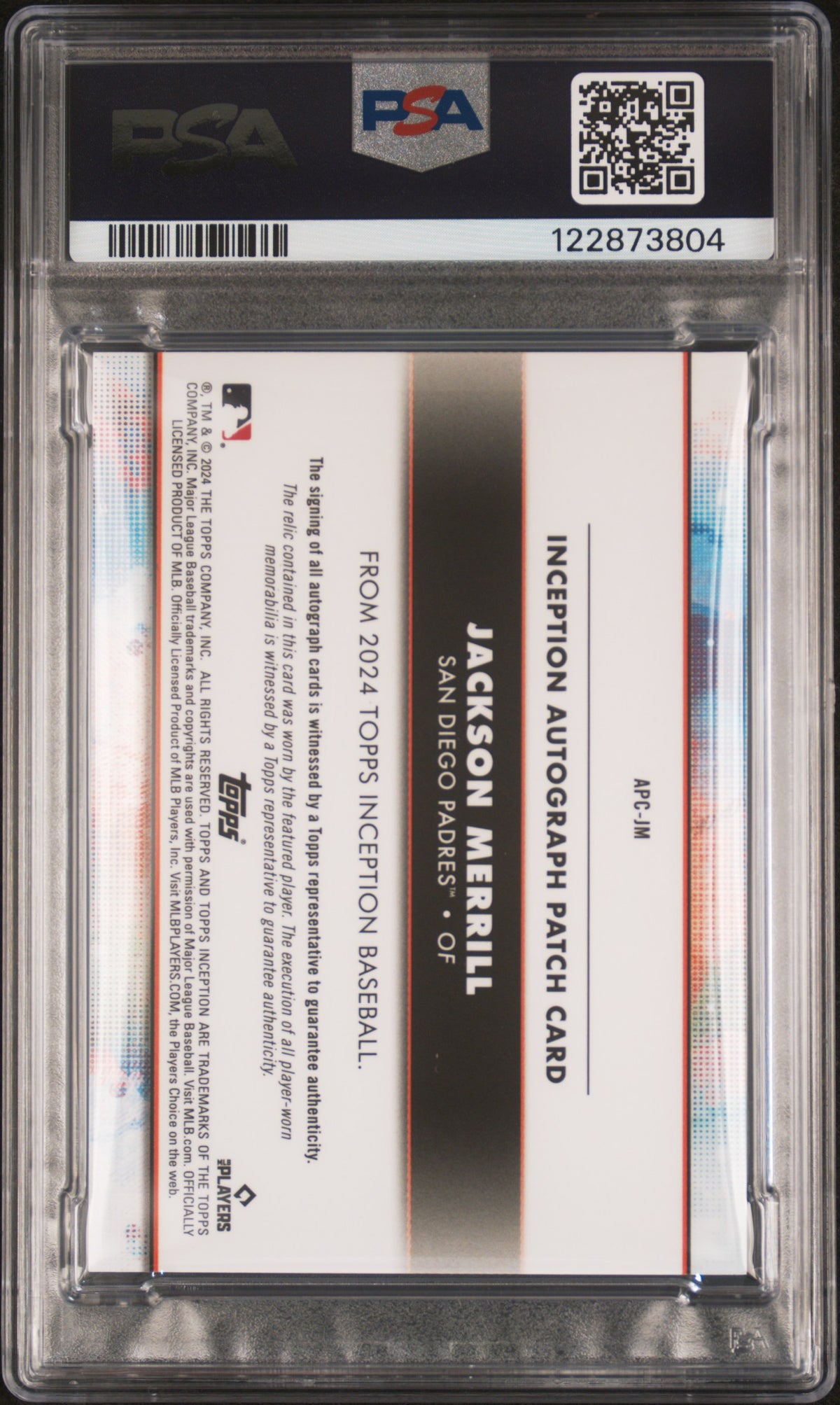 2024 Topps Inception Autograph Patch Jackson Merrill Orange #APCJM PSA 10