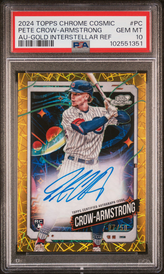 2024 Topps Cosmic Chrome Pete Crow-Armstrong Gold Interstellar Auto /50 PSA 10