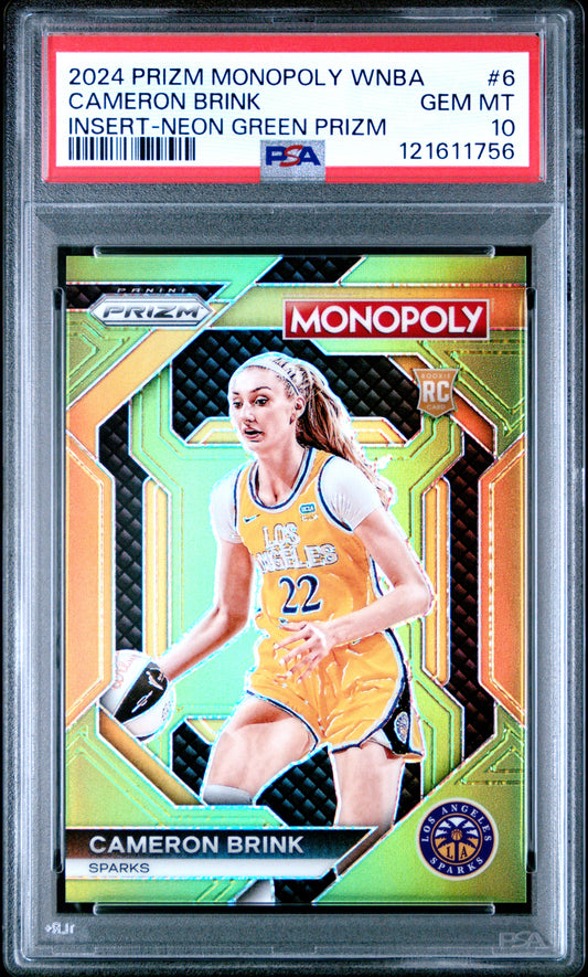 2024 Panini Prizm Monopoly Wnba Insert Cameron Brink - Neon Green Prizm #6 PSA 10