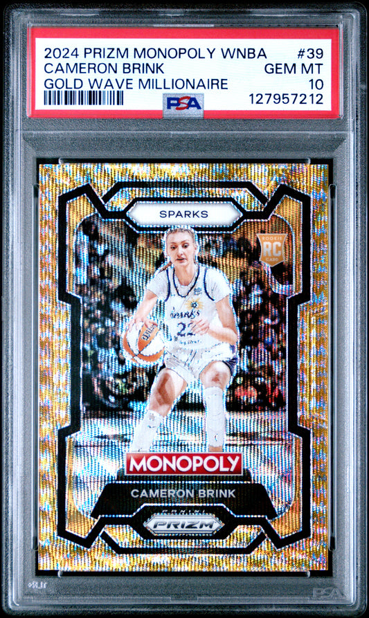 2024 Panini Prizm Monopoly Wnba Cameron Brink Gold Wave Millionaire #39 PSA 10