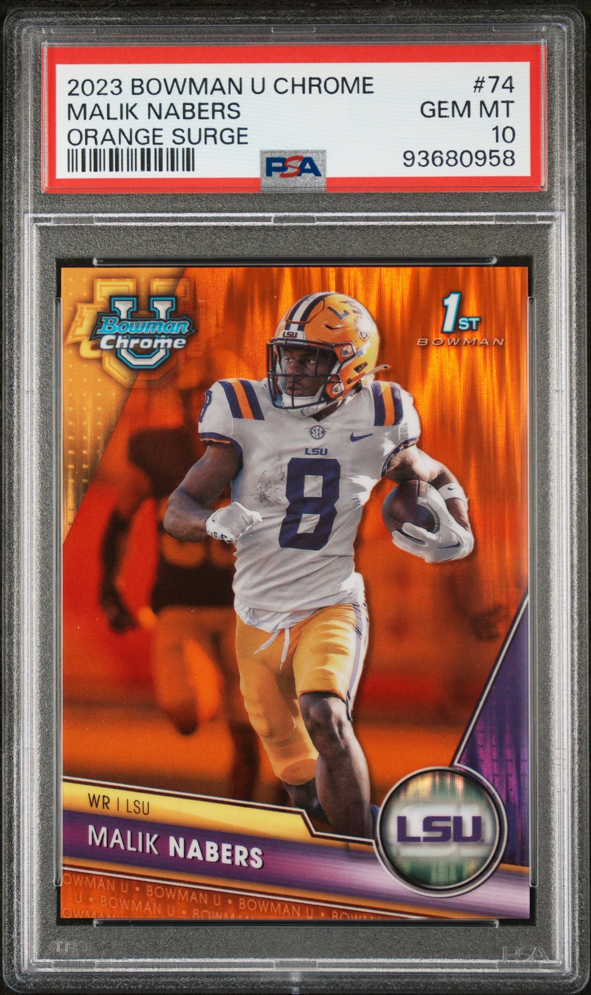 2023 Bowman University Chrome Malik Nabers Orange Surge Refractor #74 PSA 10