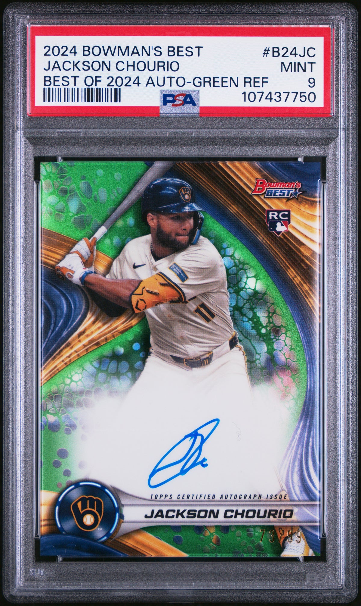 2024 Bowman's Best Best of 2024 Autographs Jackson Chourio - Green Ref #B24JC PSA 9