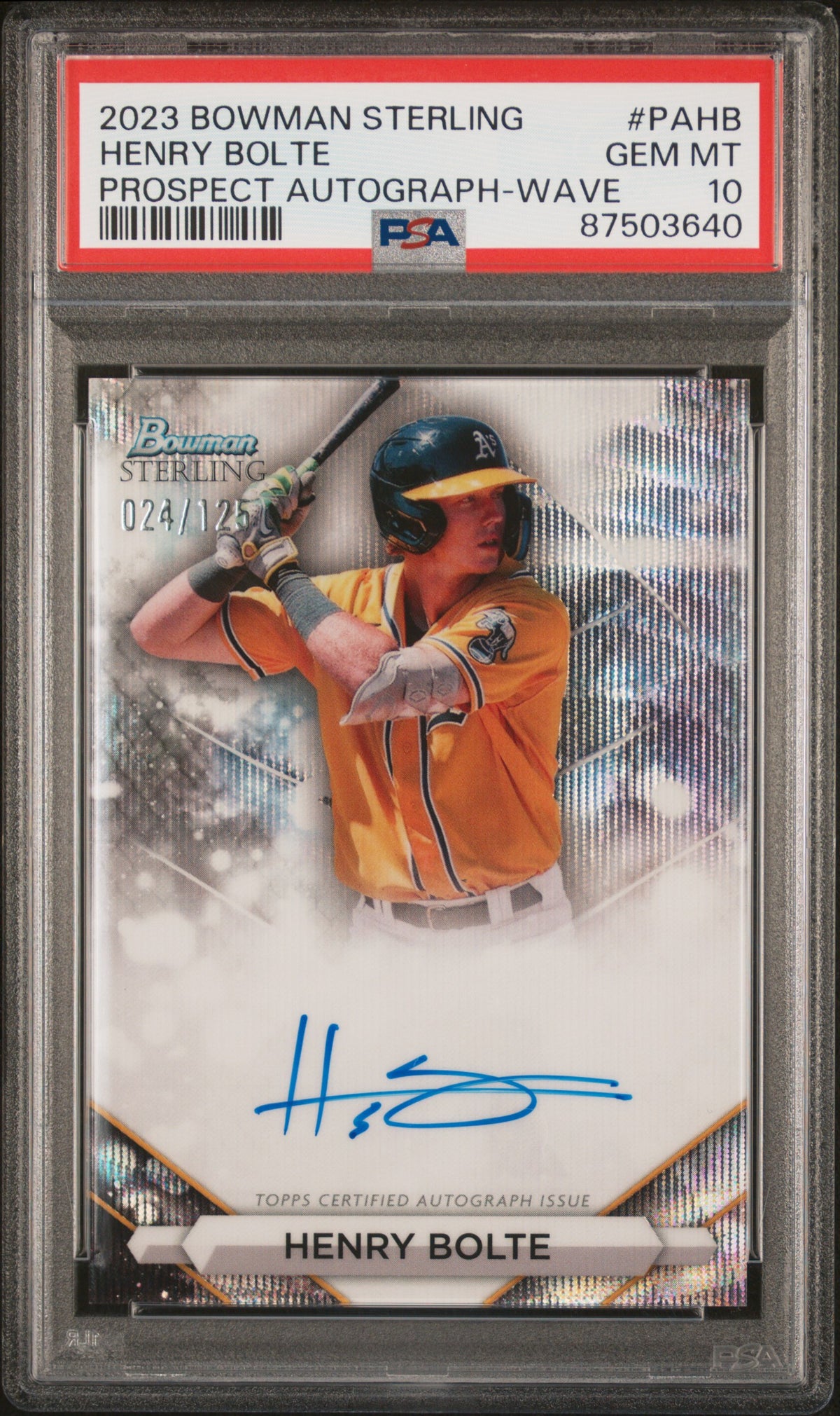 2023 Bowman Sterling Henry Bolte Prospect Autographs Wave Refractor /125 PSA 10