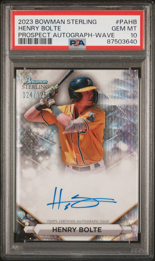 2023 Bowman Sterling Henry Bolte Prospect Autographs Wave Refractor /125 PSA 10