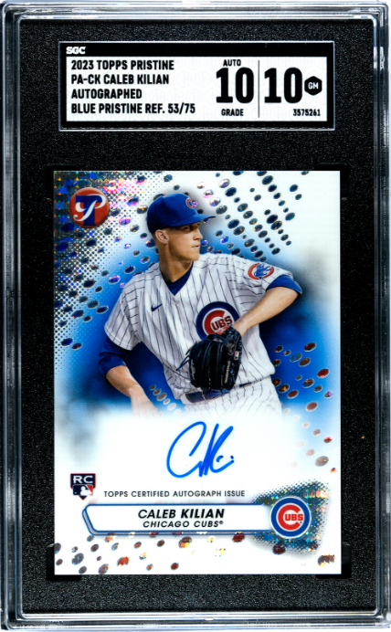 2023 Topps Pristine Caleb Kilian Auto. Pristine Blue Refractor /75 #PA-CK SGC 10 Auto 10