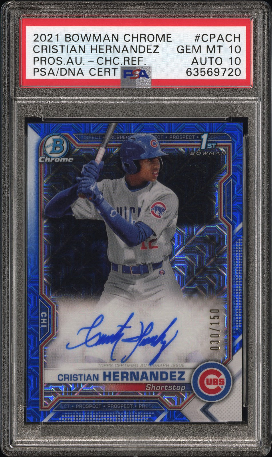 2021 Bowman Chrome Prospect Autographs Cristian Hernandez - Chc.Ref. #CPACH PSA 10/Auto 10