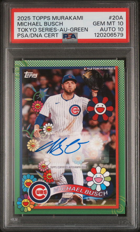 2025 Topps Takashi Murakami + Mlb World Tour Tokyo Series Michael Busch Autograph-Green #20A PSA 10 Auto 10