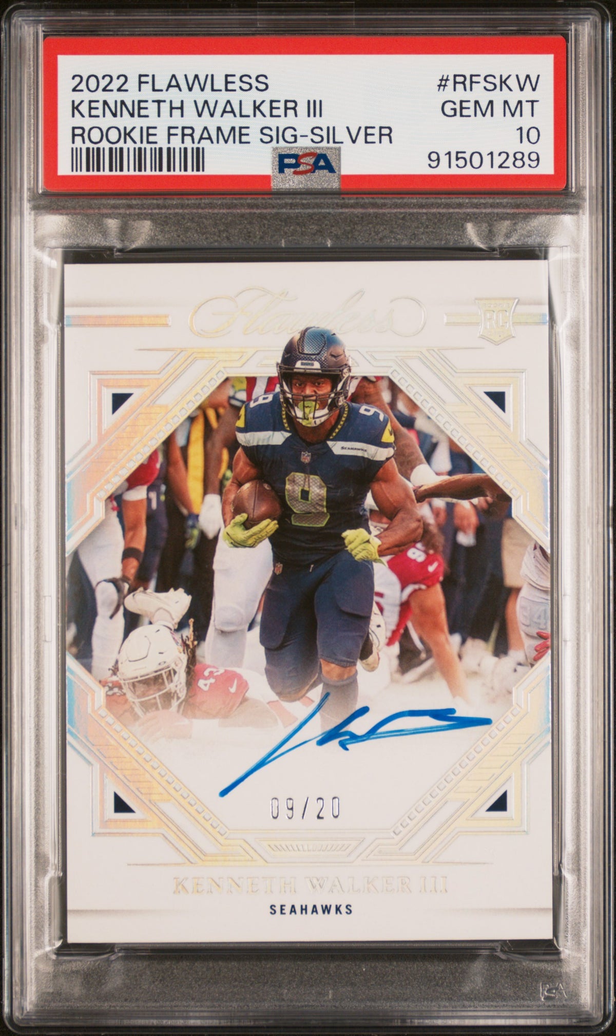 2022 Panini Flawless Rookie Frame Signatures Kenneth Walker Iii - Silver #RFSKW PSA 10