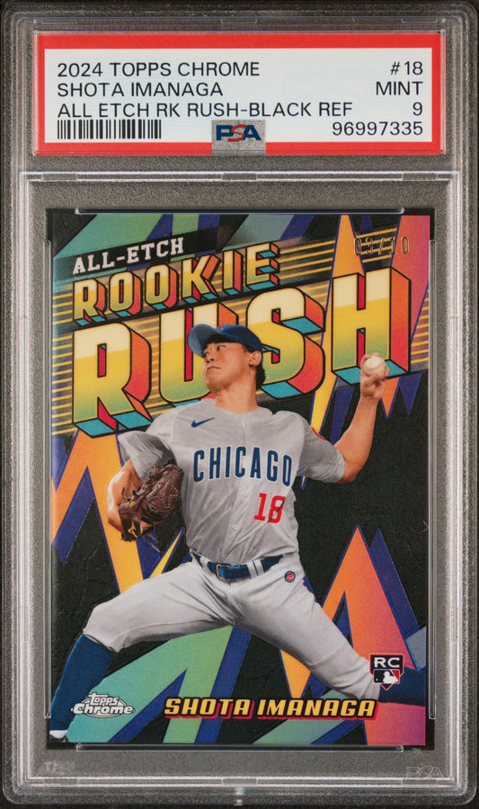 2024 Topps Chrome Update All Etch Rookie Rush Shota Imanaga - Black Ref #18 PSA 9