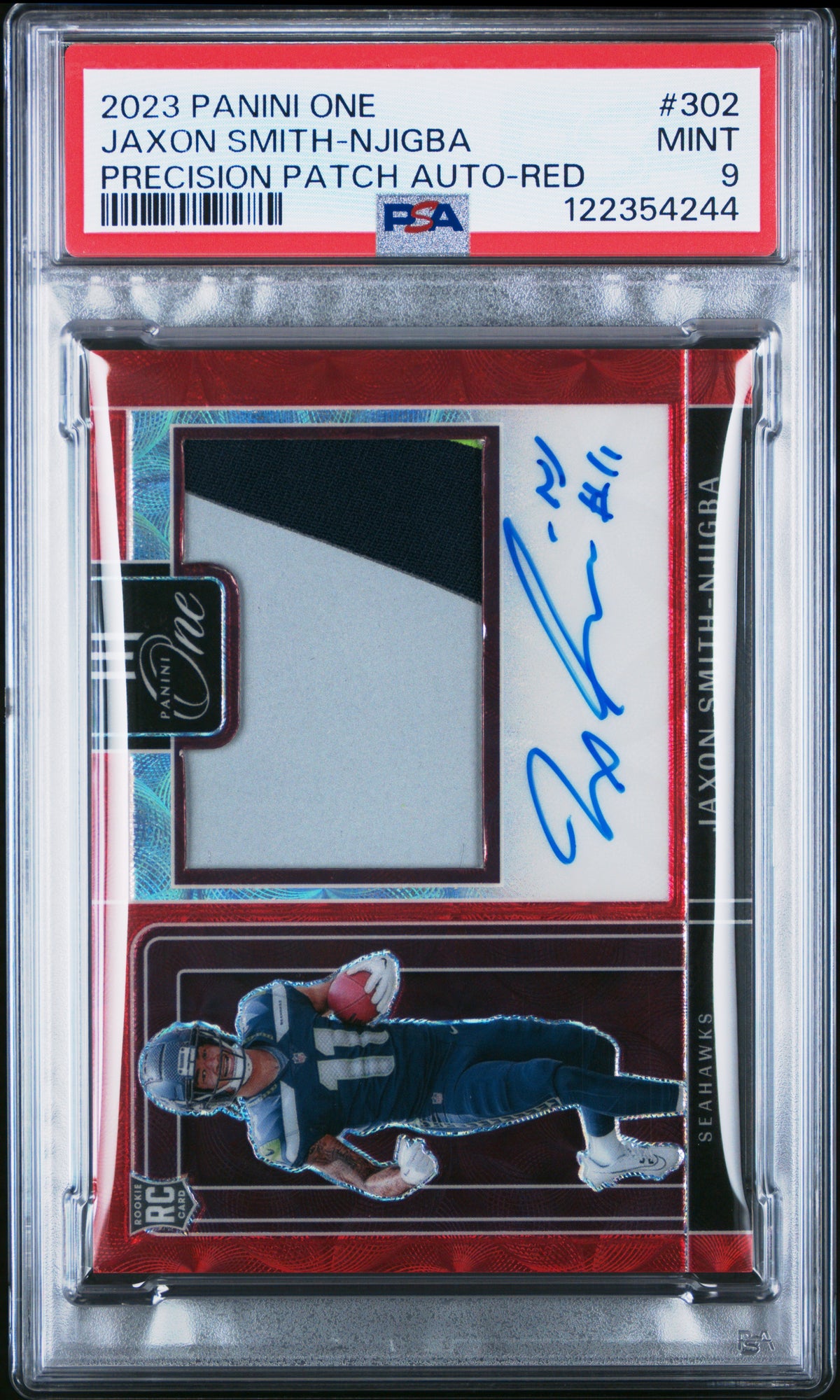2023 Panini One Jaxon Smith-Njigba Precision Patch Auto-Red #302 PSA 9
