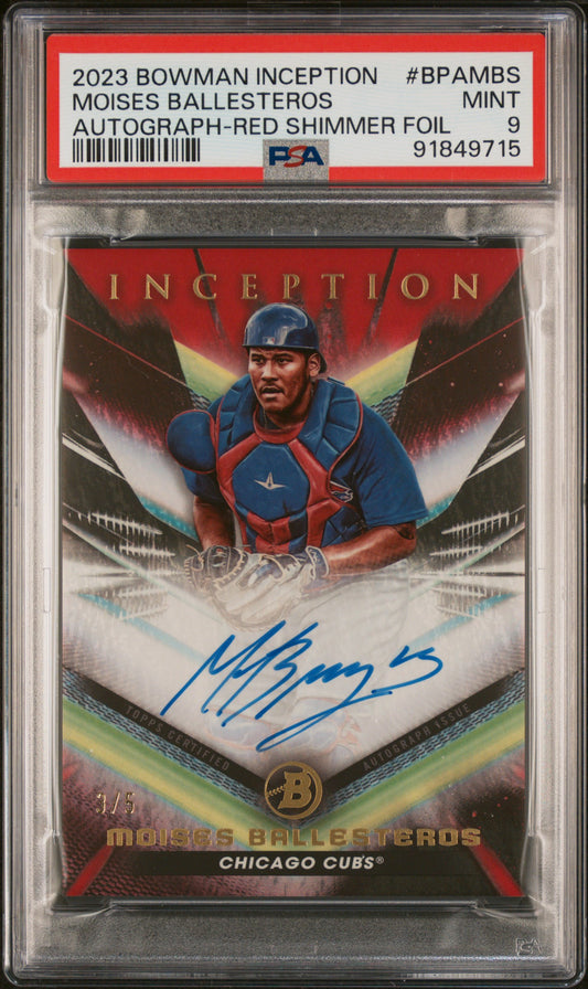 2023 Bowman Inception Autographs Moises Ballesteros Red Shimmer Foil #BPAMBS PSA 9