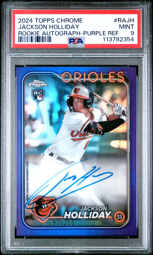 2024 Topps Chrome Rookie Autographs Jackson Holliday - Purple Ref #RAJH PSA 9