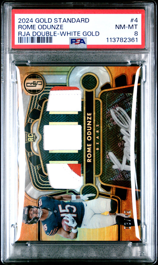 2024 Panini Gold Standard Rookie Jersey Autographs Double Rome Odunze - White Gold #4 PSA 8