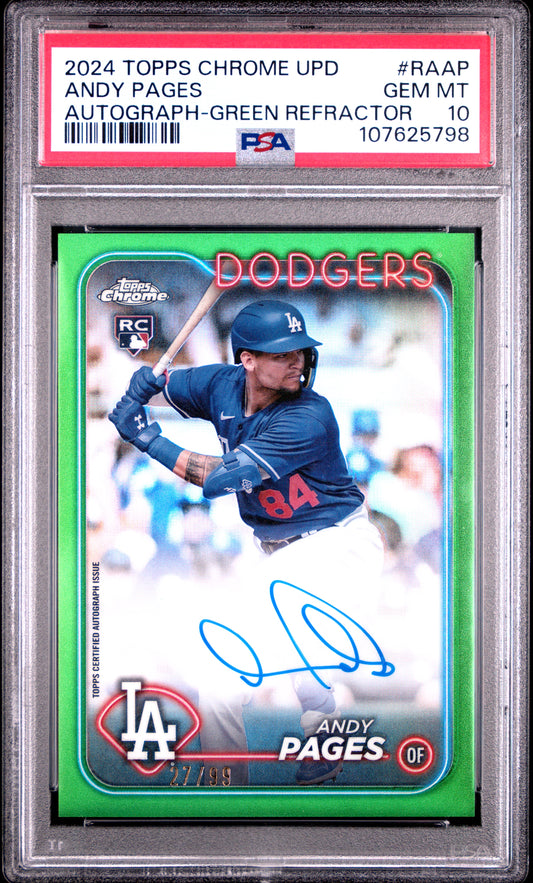 2024 Topps Chrome Update Autographs Andy Pages Green Refractor #RAAP PSA 10